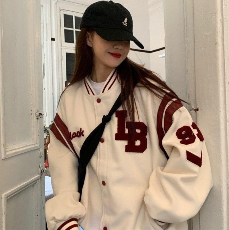 Harajuku BF jacket spring and autumn new loose Japanese college style baseball uniform mid length jacket female student ins