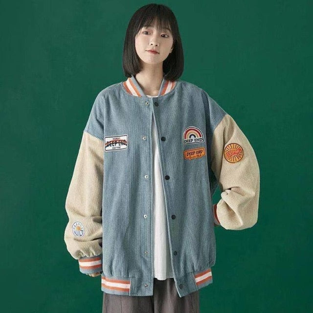 Harajuku BF jacket spring and autumn new loose Japanese college style baseball uniform mid length jacket female student ins