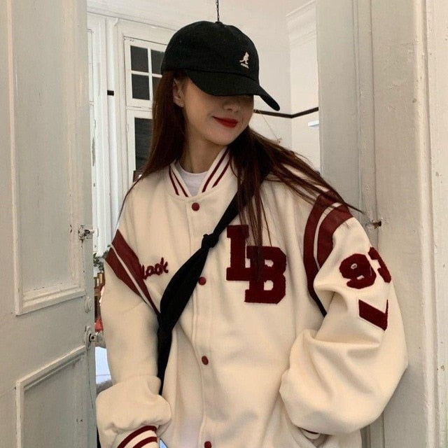 Harajuku BF jacket spring and autumn new loose Japanese college style baseball uniform mid length jacket female student ins