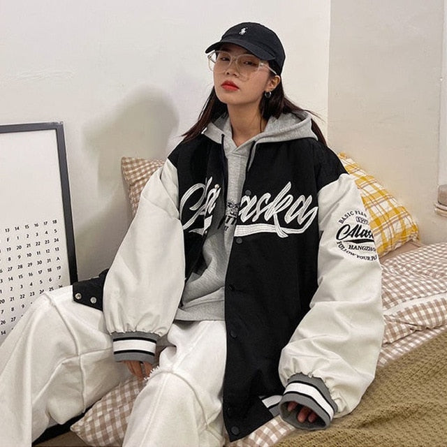 Harajuku BF jacket spring and autumn new loose Japanese college style baseball uniform mid length jacket female student ins