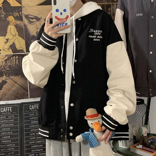 Harajuku BF jacket spring and autumn new loose Japanese college style baseball uniform mid length jacket female student ins