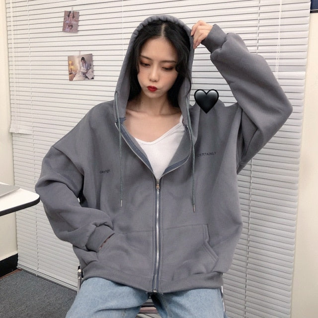 xakxx Zip Up Sweatshirt Spring Autumn Jacket Clothes oversize Hoodies Women plus size Vintage Pockets Long Sleeve Casual Large Coats