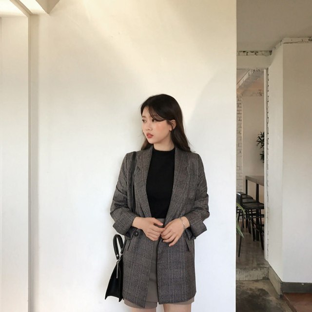 xakxx Autumn Winter New Retro Pattern Girl Plaid Comfortable Women Korea Solid Cardigan Ladies Work Wear Jacket Cute Free