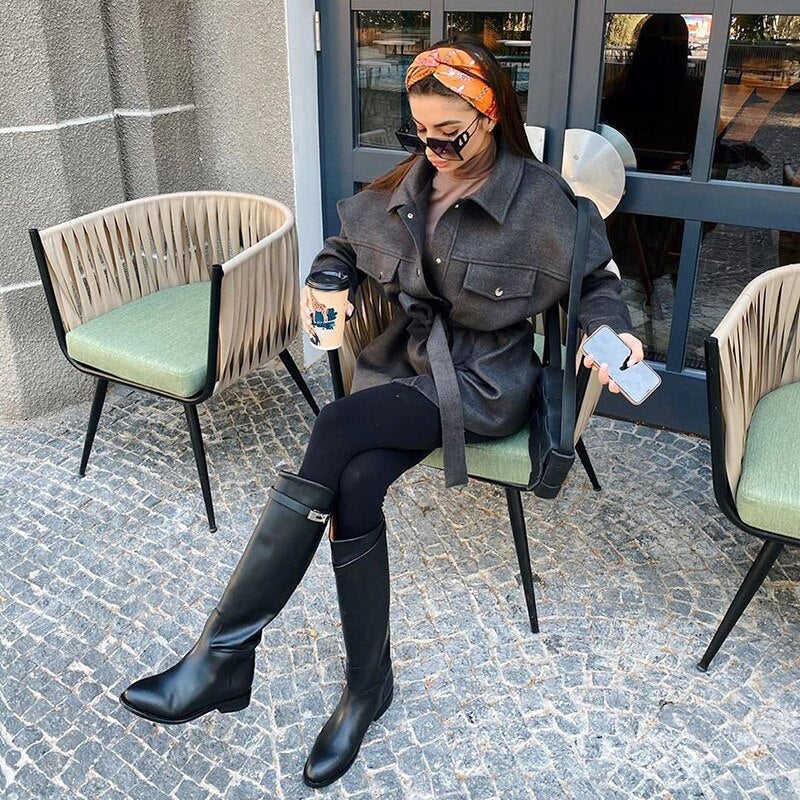 Women Turn-Dowm Collar Sashes Elegant Coat A-Line Button Pocket Solid Long Sleeve Coat Winter Offic Lady Steeetwear Coat