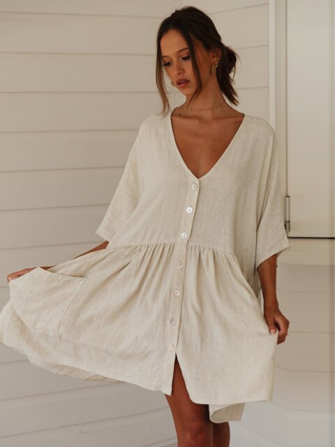xakxx Women casual single breasted mini dress white green v-neck batwing sleeve straight dress new fashion summer dress