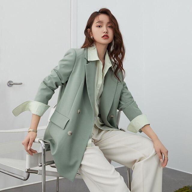 Office Ladies Casual White Blazer Women Spring Black Oversized Blazer Jacket Female Elegant Business Short Green Coat
