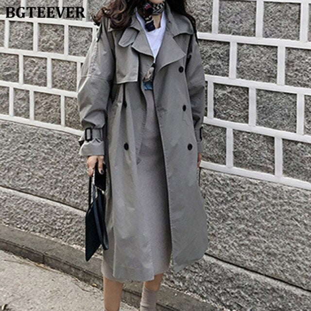 Vintage Oversized Double Breasted Trench Coats Women Sashes Long Loose Female Windbreaker Overcoats Autumn Winter