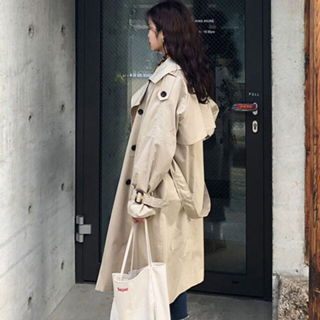 Vintage Oversized Double Breasted Trench Coats Women Sashes Long Loose Female Windbreaker Overcoats Autumn Winter