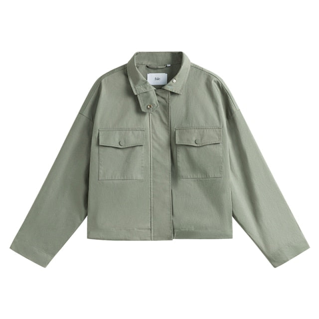 Women Jacket Women Cotton Early Autumn Coat Pure Color Short Casual All-match Stand-up Collar Jacket Commuter Jacket