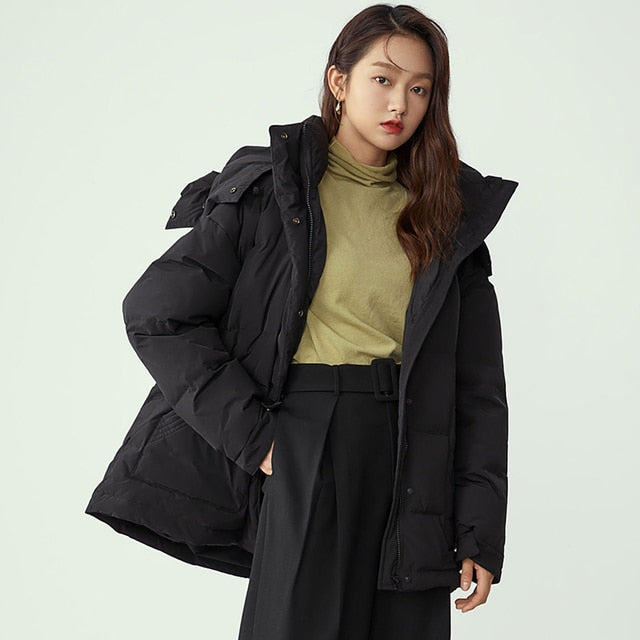 Waterproof Short Black Down Jacket Women White Thermal Puffer Winter Coat Female Light Hooded Wram Casual Down Parka