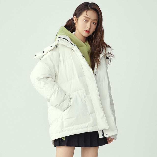Waterproof Short Black Down Jacket Women White Thermal Puffer Winter Coat Female Light Hooded Wram Casual Down Parka