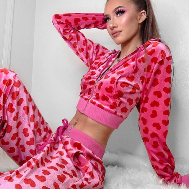 xakxx Velvet Harajuku Heart Sweatshirt Women Long Sleeve Jackets Korean Hoodies Thin Crop Top Outfits Vintage Kawaii