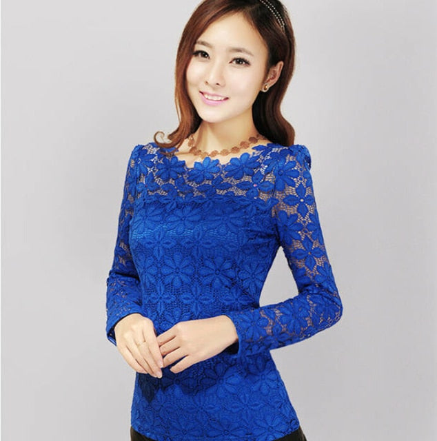 xakxx xakxx Plus size S-5XL New fashion Women's Lace Crochet Blouses Shirts Long Sleeve Sexy Tops Women Lace Blouse camisa feminina