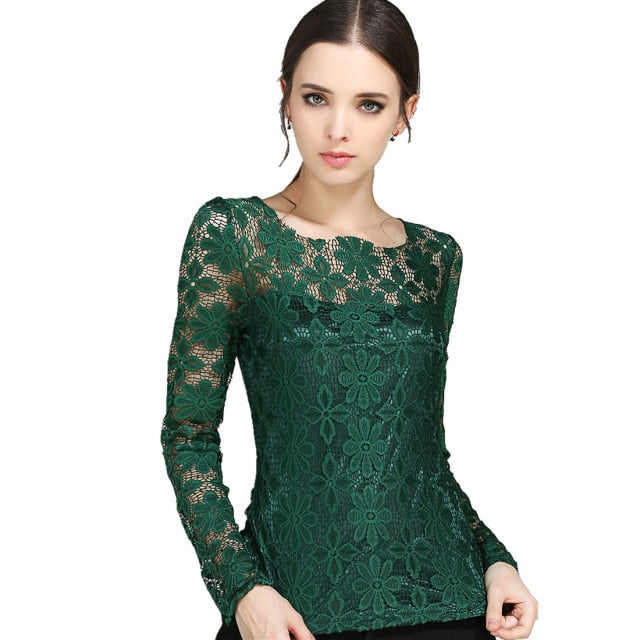xakxx xakxx Plus size S-5XL New fashion Women's Lace Crochet Blouses Shirts Long Sleeve Sexy Tops Women Lace Blouse camisa feminina
