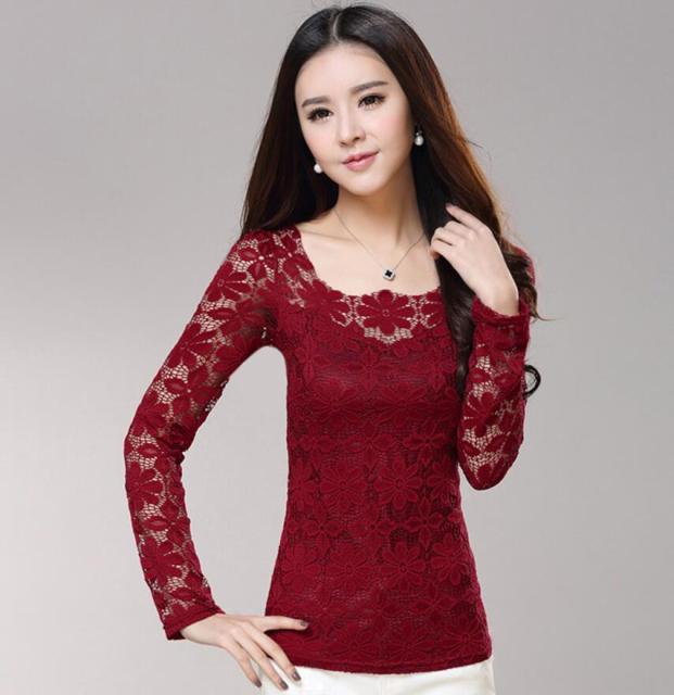 xakxx xakxx Plus size S-5XL New fashion Women's Lace Crochet Blouses Shirts Long Sleeve Sexy Tops Women Lace Blouse camisa feminina