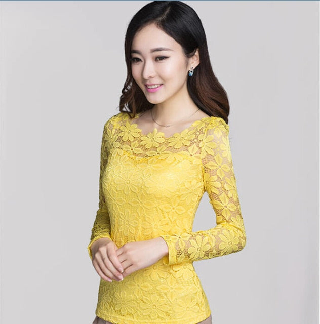 xakxx xakxx Plus size S-5XL New fashion Women's Lace Crochet Blouses Shirts Long Sleeve Sexy Tops Women Lace Blouse camisa feminina