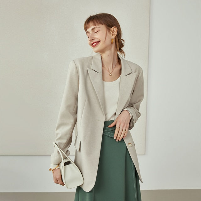 Office Lady Newly Autumn Single Breasted Blazer Women Korean Style High-quality Pure Color Casual Suit Coats