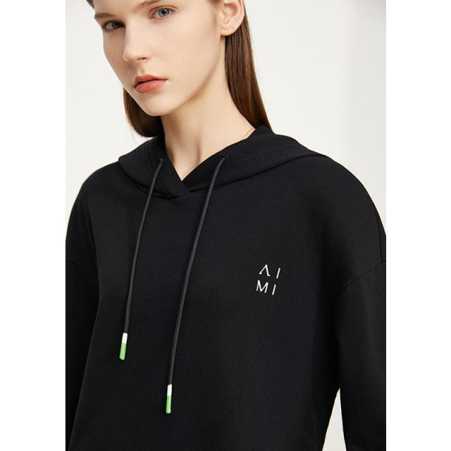 AMII Minimalism Winter Sport Set For Women Streetwear Letter Hooded Sweatshirts High Waist Pants Female Two Piece Set 12130372