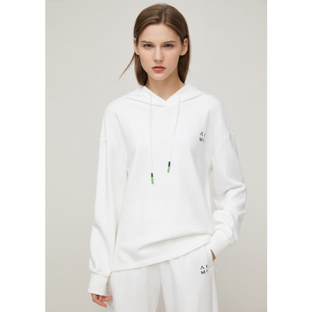 AMII Minimalism Winter Sport Set For Women Streetwear Letter Hooded Sweatshirts High Waist Pants Female Two Piece Set 12130372