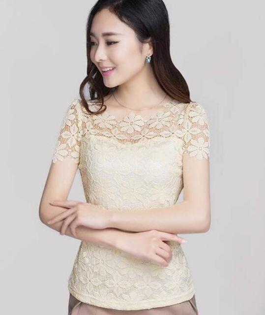 xakxx Summer Women Sexy Floral Lace Slim Blouses Shirts Ladies Elegant Casual Short Sleeve Tee Tops Blusas Plus Size blouse S-5XL