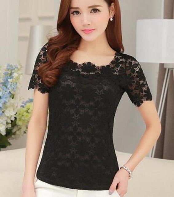 xakxx Summer Women Sexy Floral Lace Slim Blouses Shirts Ladies Elegant Casual Short Sleeve Tee Tops Blusas Plus Size blouse S-5XL