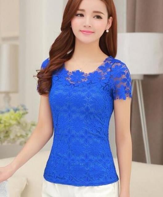 xakxx Summer Women Sexy Floral Lace Slim Blouses Shirts Ladies Elegant Casual Short Sleeve Tee Tops Blusas Plus Size blouse S-5XL