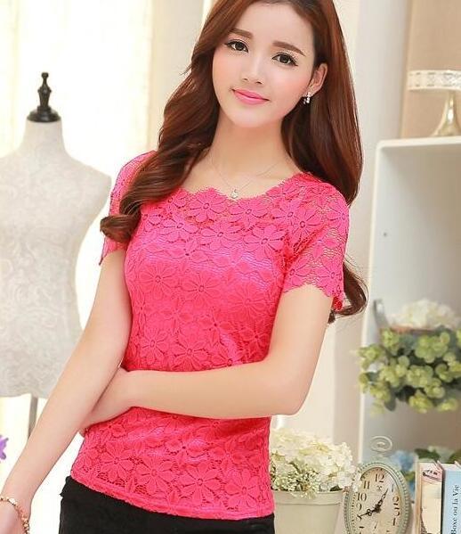 xakxx Summer Women Sexy Floral Lace Slim Blouses Shirts Ladies Elegant Casual Short Sleeve Tee Tops Blusas Plus Size blouse S-5XL