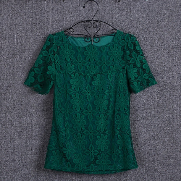 xakxx Summer Women Sexy Floral Lace Slim Blouses Shirts Ladies Elegant Casual Short Sleeve Tee Tops Blusas Plus Size blouse S-5XL