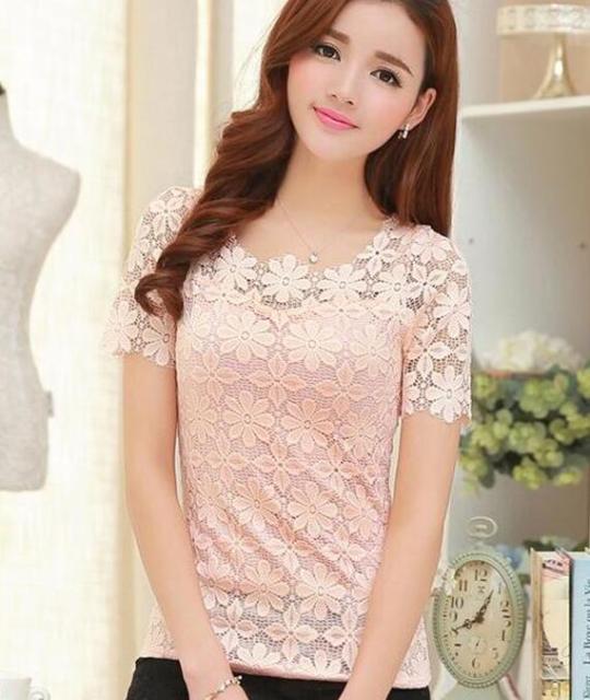 xakxx Summer Women Sexy Floral Lace Slim Blouses Shirts Ladies Elegant Casual Short Sleeve Tee Tops Blusas Plus Size blouse S-5XL