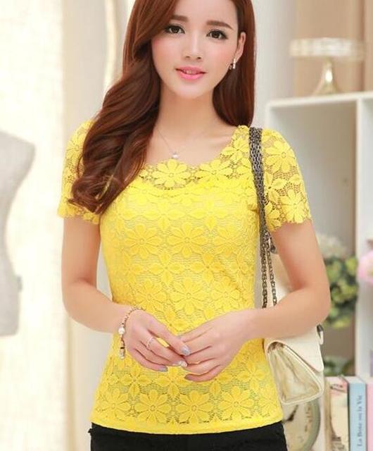 xakxx Summer Women Sexy Floral Lace Slim Blouses Shirts Ladies Elegant Casual Short Sleeve Tee Tops Blusas Plus Size blouse S-5XL