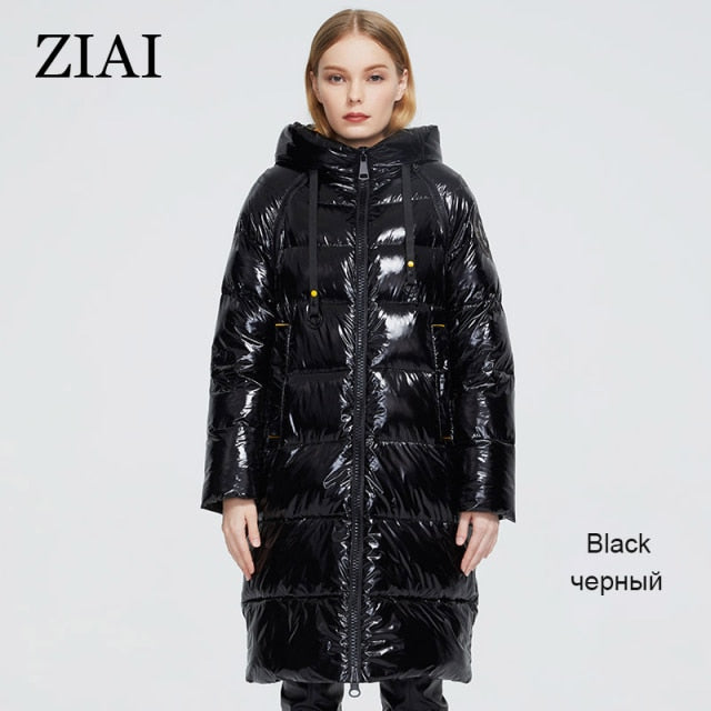 Women's Winter Jacket Female Outwear Long Parka Warm Thick Shiny Fake Leather Removable Sleeves Padded Coat Women ZR-8675
