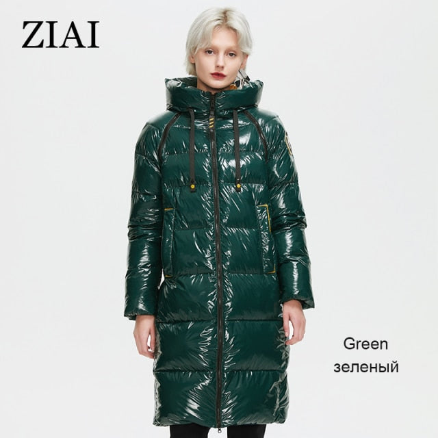 Women's Winter Jacket Female Outwear Long Parka Warm Thick Shiny Fake Leather Removable Sleeves Padded Coat Women ZR-8675