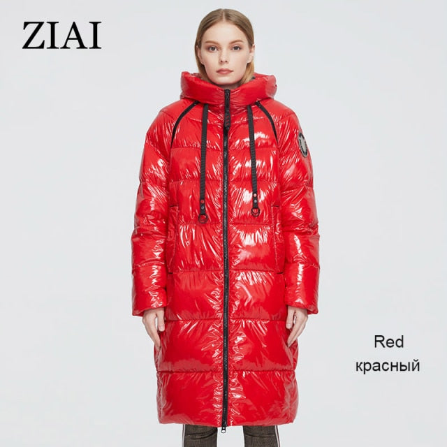 Women's Winter Jacket Female Outwear Long Parka Warm Thick Shiny Fake Leather Removable Sleeves Padded Coat Women ZR-8675