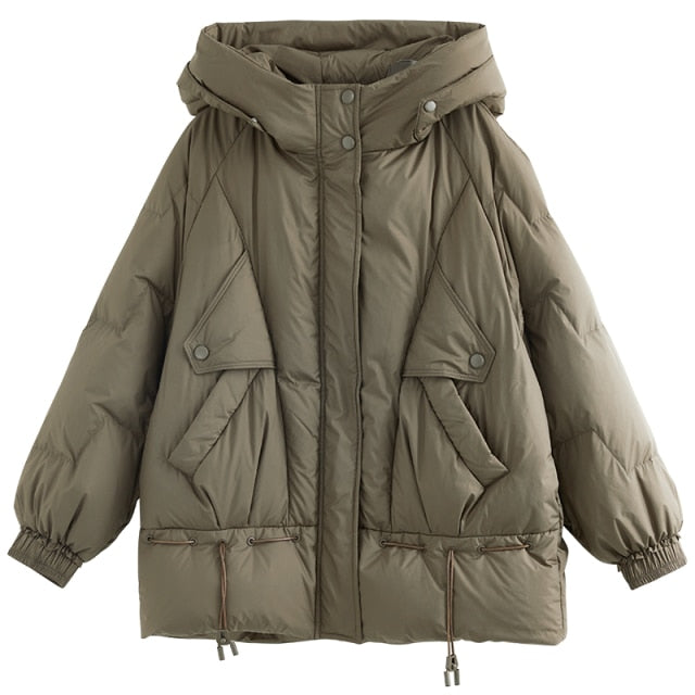 Office Lady White Duck Down Hooded Short Down Jacket Women's New Winter Fashion Foreign Style Bread Jacket