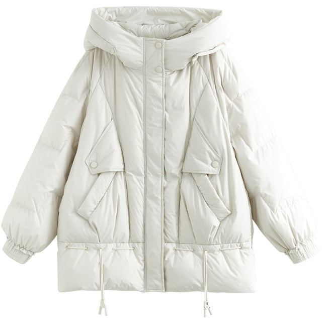 Office Lady White Duck Down Hooded Short Down Jacket Women's New Winter Fashion Foreign Style Bread Jacket