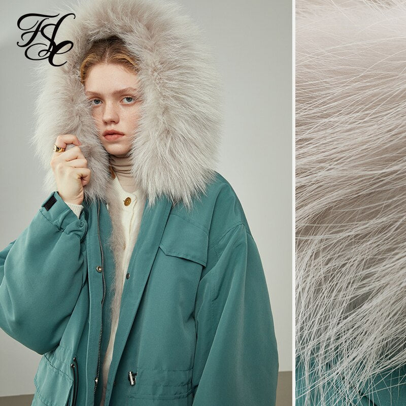 Women Winter Warming Contrasting Waist Fur Coat Detachable Liner Design Green Short Fur Top Women Straight Jackets