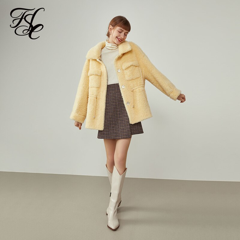 Lamb Fur Coat Women's Autumn Winter New Short Imitation Fur Women Clothing Yellow Short Jacket For Women