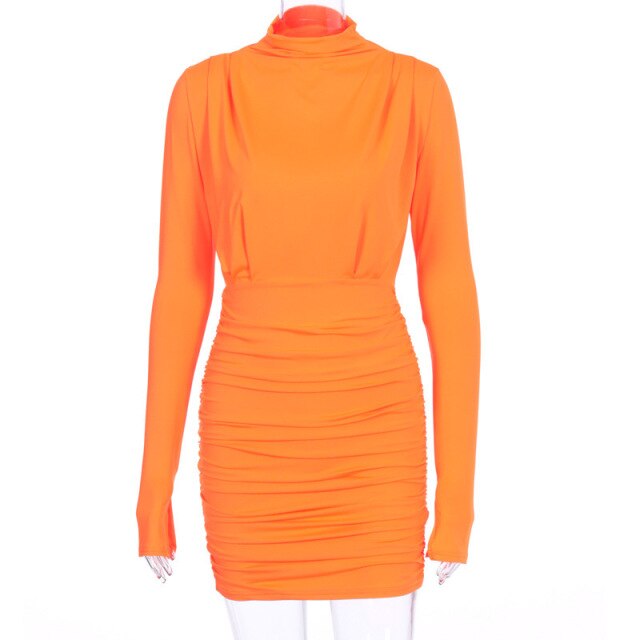 Women Sexy Sheath Slim Party Dress Long Sleeve Stand Collar Solid Elegant Casual Mini Dress Spring New Fashion Women Dress