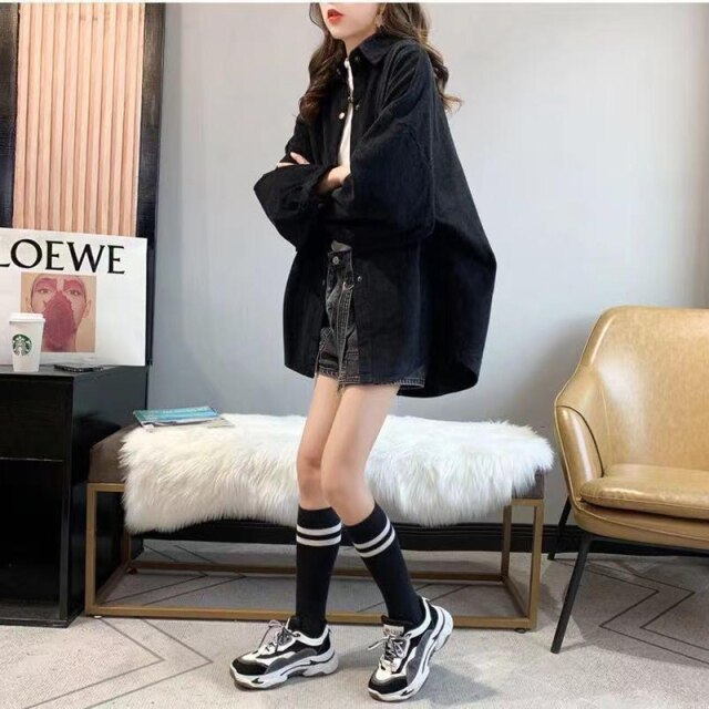 xakxx Women Casual Front Button Loose Purple Corduroy Blouse Lantern Sleeve Turn Down Collar High Street Shirt Winter Fashion Top
