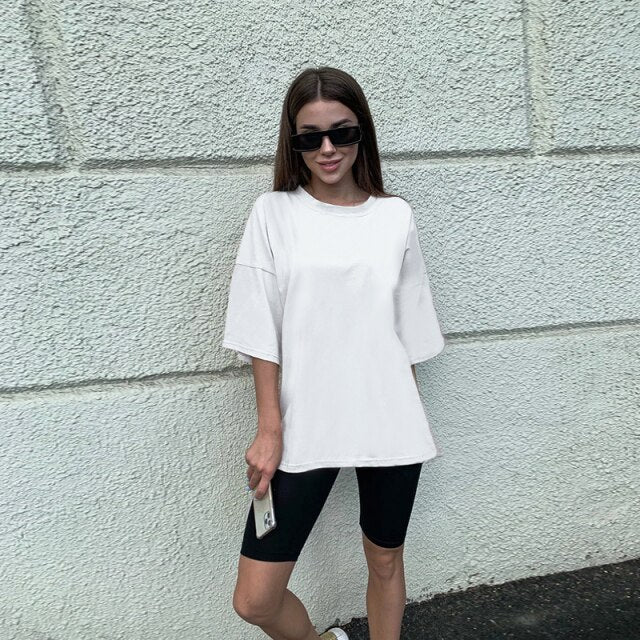 Women Summer T shirt Women England Style Simple Solid O-Neck Cotton Match Basic Harajuku Tshirt Camisetas Verano Mujer