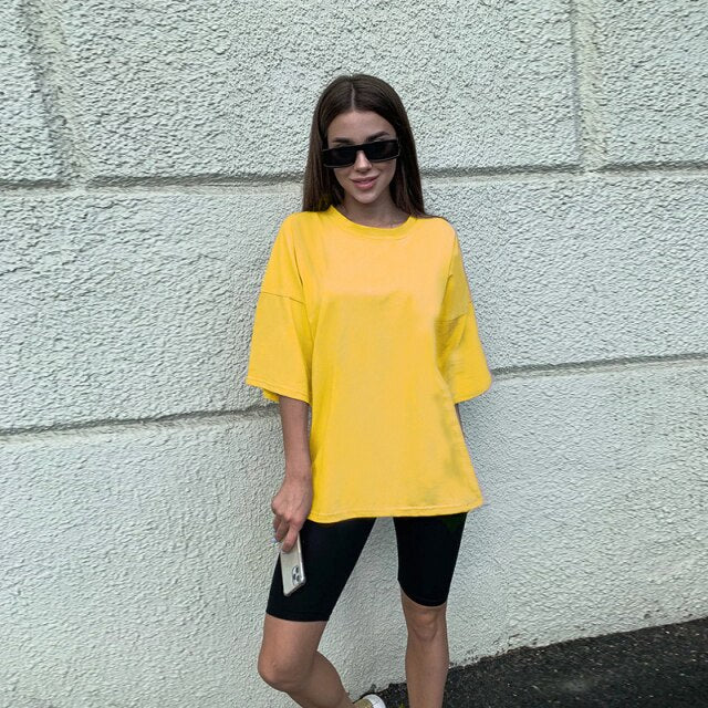 Women Summer T shirt Women England Style Simple Solid O-Neck Cotton Match Basic Harajuku Tshirt Camisetas Verano Mujer
