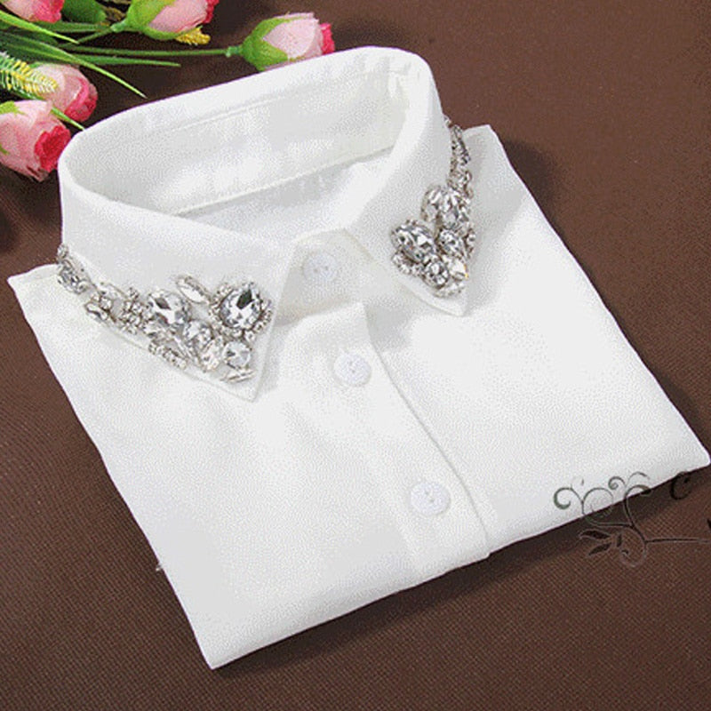 xakxx Vintage fashion White Half Shirt Detachable High-grade crystal female blouse Fake collar top Blouses Peter pan Detachable Collar