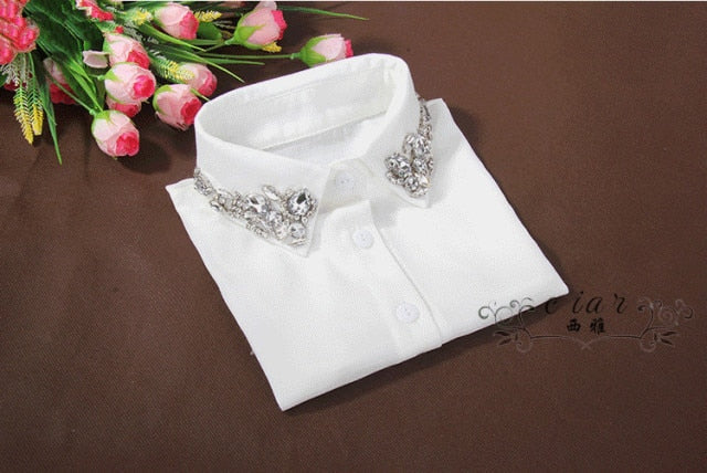 xakxx Vintage fashion White Half Shirt Detachable High-grade crystal female blouse Fake collar top Blouses Peter pan Detachable Collar