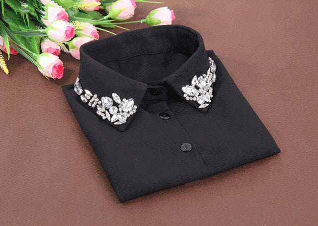 xakxx Vintage fashion White Half Shirt Detachable High-grade crystal female blouse Fake collar top Blouses Peter pan Detachable Collar