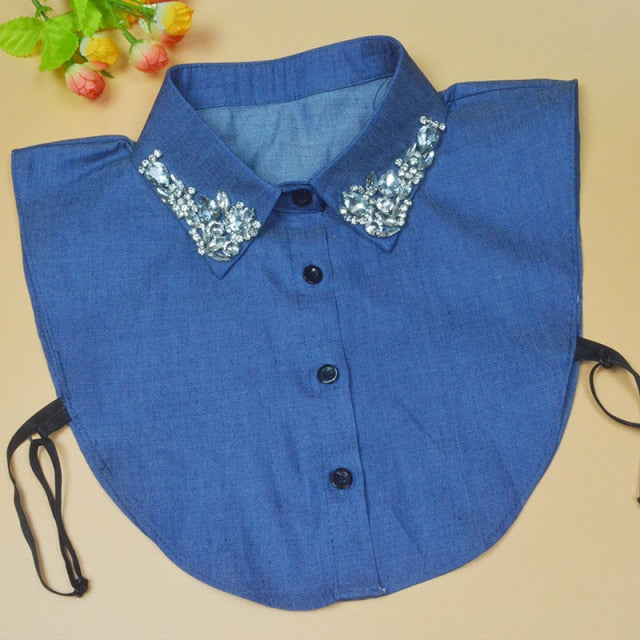 xakxx Vintage fashion White Half Shirt Detachable High-grade crystal female blouse Fake collar top Blouses Peter pan Detachable Collar
