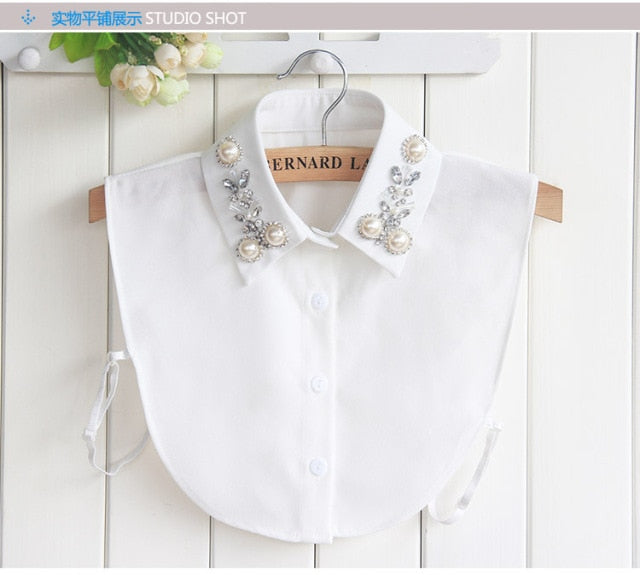 xakxx Vintage fashion White Half Shirt Detachable High-grade crystal female blouse Fake collar top Blouses Peter pan Detachable Collar