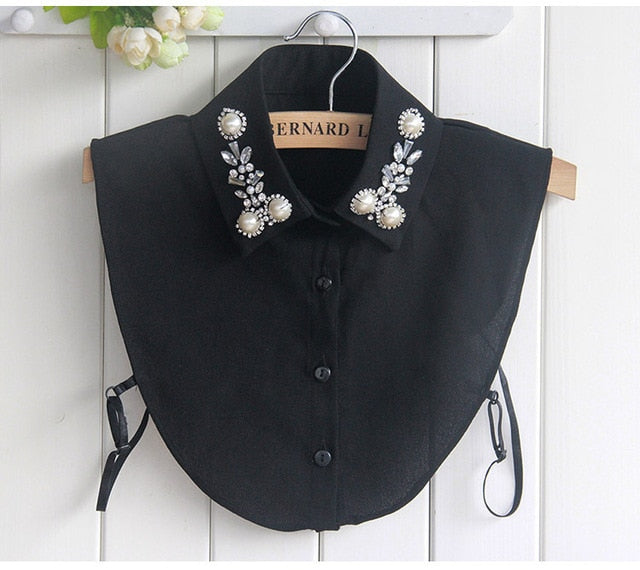 xakxx Vintage fashion White Half Shirt Detachable High-grade crystal female blouse Fake collar top Blouses Peter pan Detachable Collar