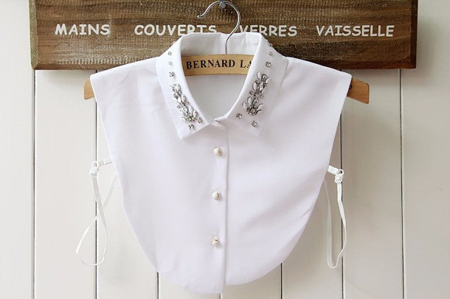 xakxx Vintage fashion White Half Shirt Detachable High-grade crystal female blouse Fake collar top Blouses Peter pan Detachable Collar
