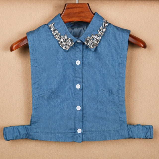 xakxx Vintage fashion White Half Shirt Detachable High-grade crystal female blouse Fake collar top Blouses Peter pan Detachable Collar