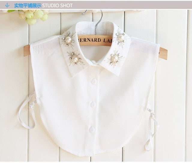 xakxx Vintage fashion White Half Shirt Detachable High-grade crystal female blouse Fake collar top Blouses Peter pan Detachable Collar
